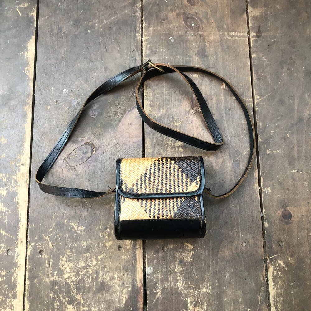 Rattan and Leather Mini Shoulder Bag